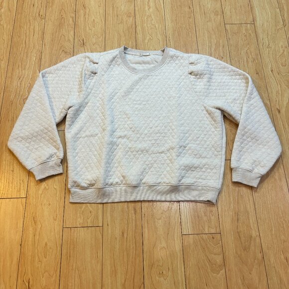 Marine Layer Corbet Quilted Crewneck Sweater Puff Sleeve Oatmeal Women's XL - Picture 4 of 10